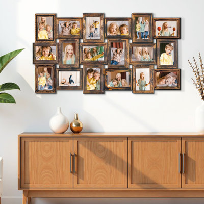 Cadre 18 photos à collage intégré, cadre de galerie mural en PVC massif multi-finitions à double suspension horizontale et verticale pour photos de famille 4 x 6