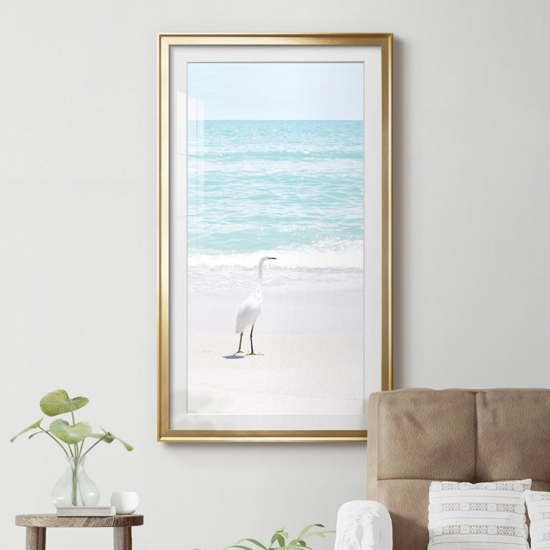 Summer Egret I - reproduction de photo avec cadre photo, Papier encadré doré, H 22,5 po x l 42,5 po x P 1,5 po