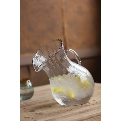 Kalalou Tilted Recycled Glass Pitcher 12"H, Clear Hand-Blown Transparent