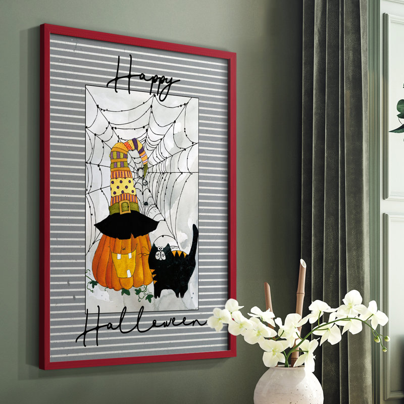 Joyeux Halloween citrouille, reproduction encadrée - bois massif, Rouge, H 10 po x l 8 po