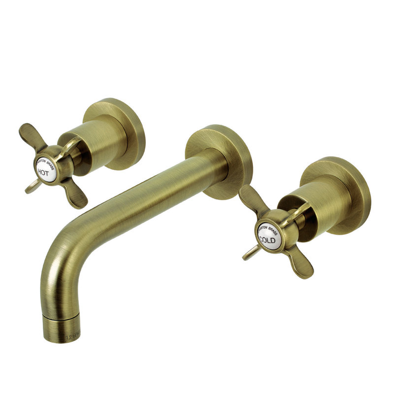 Kingston Brass Essex Two-Handle 3-Hole Wall Mount Bathroom Faucet, Vintage Brass