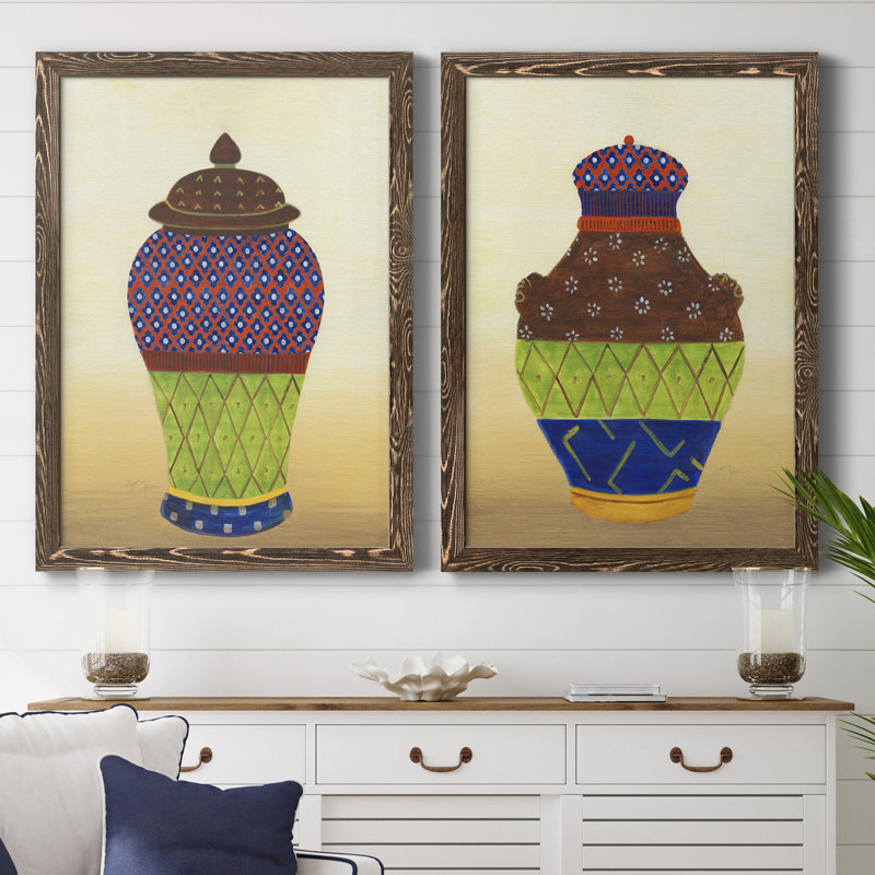 «Marrakech Urn I», ensemble de 2 reproductions d'art, H 31,5 po x l 47 po x P 1,5 po, Toile avec cadre en noyer, Pas de tapis