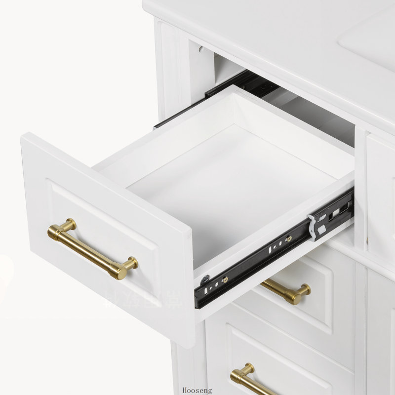 Meuble-lavabo autoportant 36 po avec comptoir d'évier, armoire en bois de pin et panneau de fibres à densité moyenne avec 4 tiroirs (1 tiroir rabattable), 2 portes et tablette réglable, lavabo en céramique, blanc