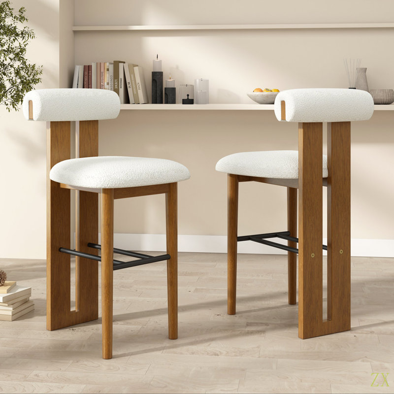Tabouret de bar en bois rembourré Renee, ensemble de 2, Blanc