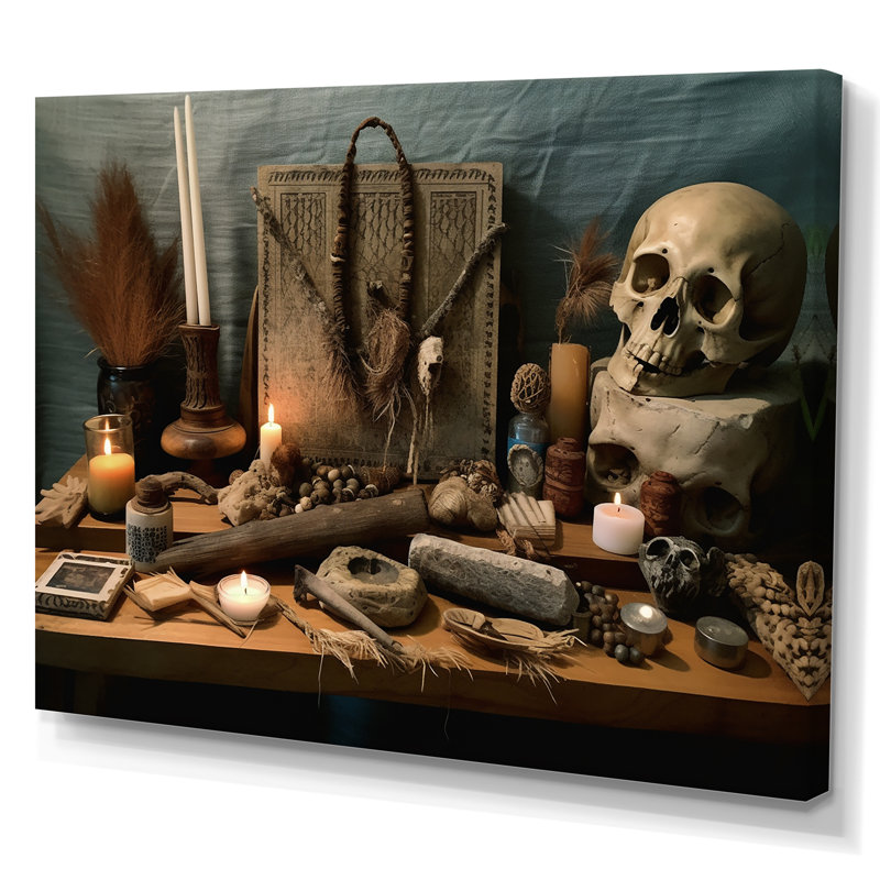 Autel avec objets sacrés I - reproduction sur toile, H 16 po x l 32 po x P 1 po, Toile tendue