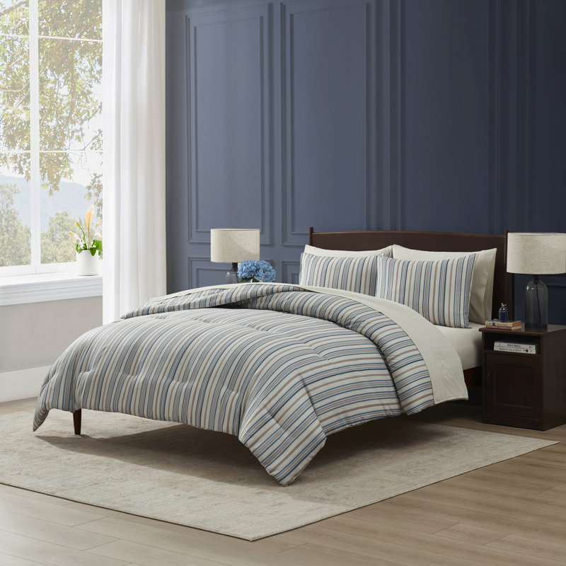 Ensemble d'édredon à lit rayé 7 pièces avec draps et taies d'oreiller Nestl, King Comforter + 6 Additional Pieces