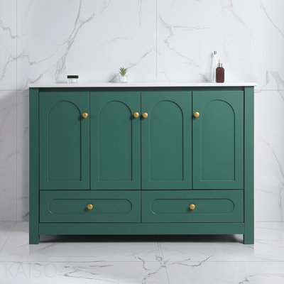48" Green Bathroom Vanity With Ceramic Sink Combo, Abundant Storage Cabinet -4 Soft Close Doors And 2drawers