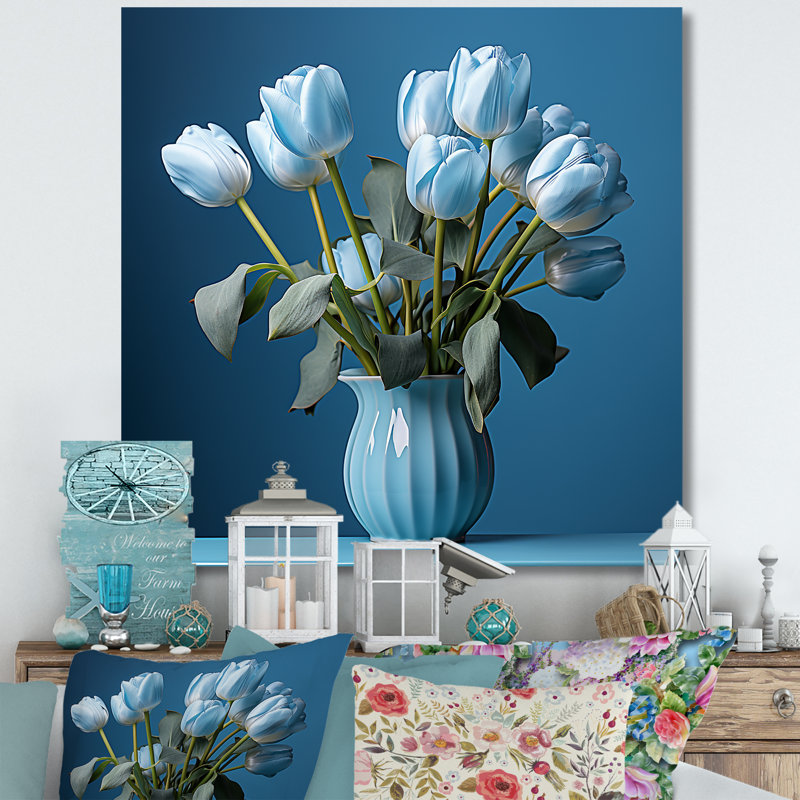 Bleu azur tulipes bleues II, H 36 po x l 36 po x P 1,5 po, Toile tendue