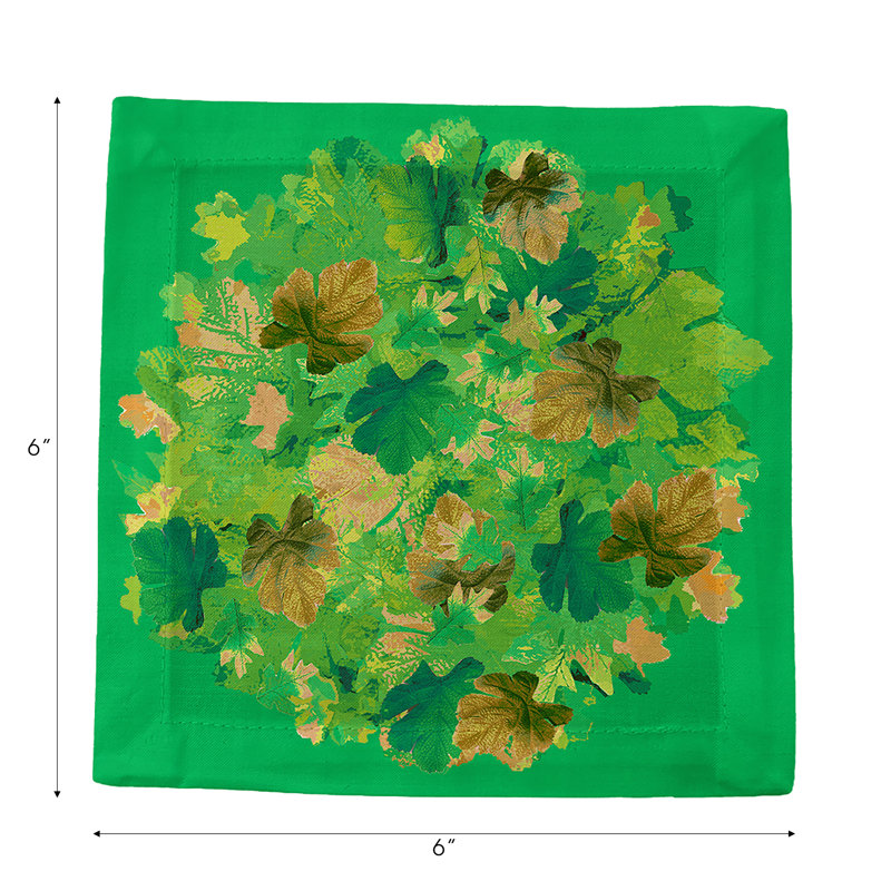 Fallen Leaves Cotton Sateen Cocktail Napkins, Green