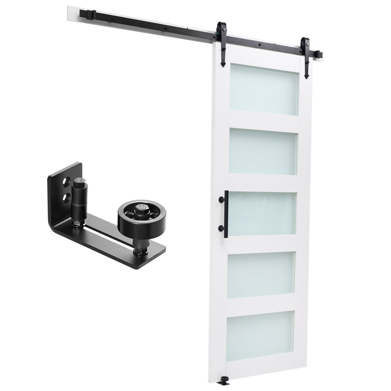 Sliding Barn Door with Hardware Kit MDF Panel Frosted Glass, 32" x 84"