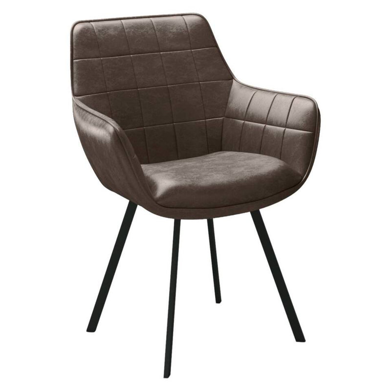 45.01cm H Upholstered Metal Dining Chairs in Leather, Ebony