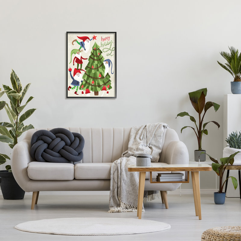 Joyeuses fêtes, gnomes de Noël, champignon, arbre noir, art numérique sur estampe numérique par Arrolynn Weiderhold