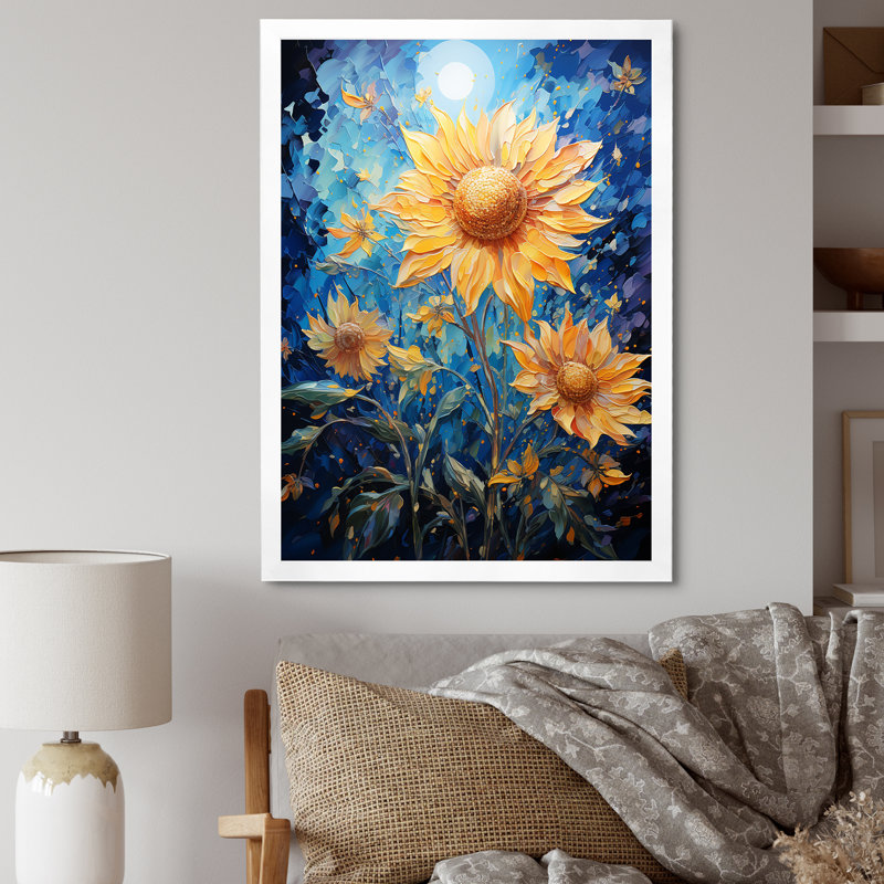 Expressionniste énergie tournesols II, Cadre photo blanc, H 44 po x l 34 po x P 1,5 po
