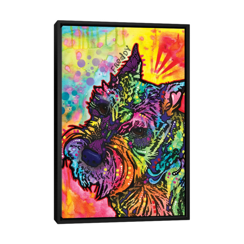 «Freddy the Schnauzer», impression sur toile, H 26 po x l 18 po x P 1,5 po, Toile avec cadre noir, Pas de tapis
