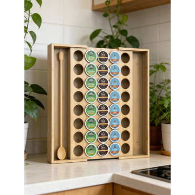 Organisateur de tiroir extensible en bambou pour dosettes de café et sachets de thé K-Cup, support de rangement de comptoir ou de tiroir réglable d'une capacité de 35 dosettes