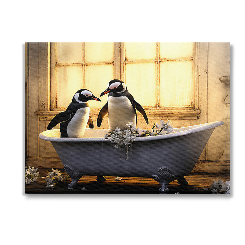 «Penguins in Sunlit Bath», art mural par Lazar Studio, H 36 po x l 48 po