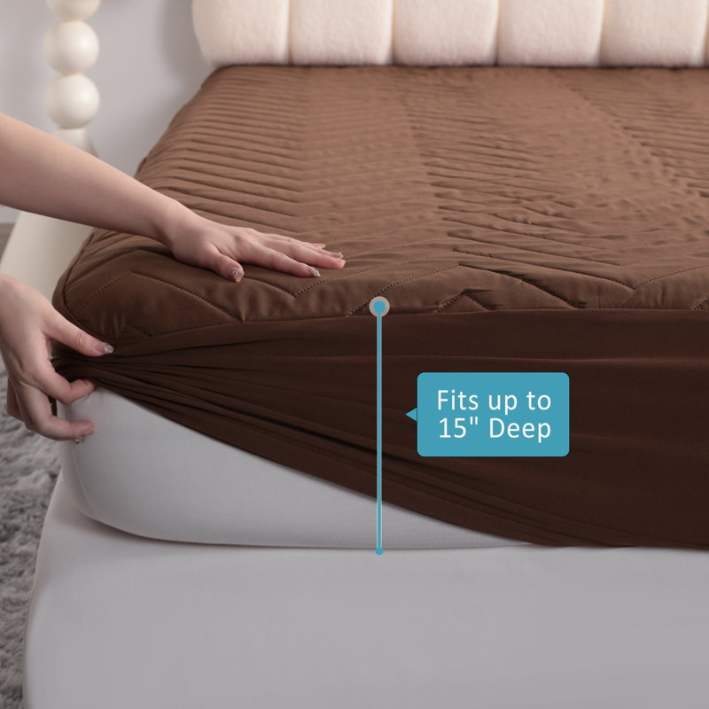 Housse de matelas matelassée imperméable, protège-matelas ajusté silencieux, protège-matelas lavable respirant avec poche profonde de 15 pouces