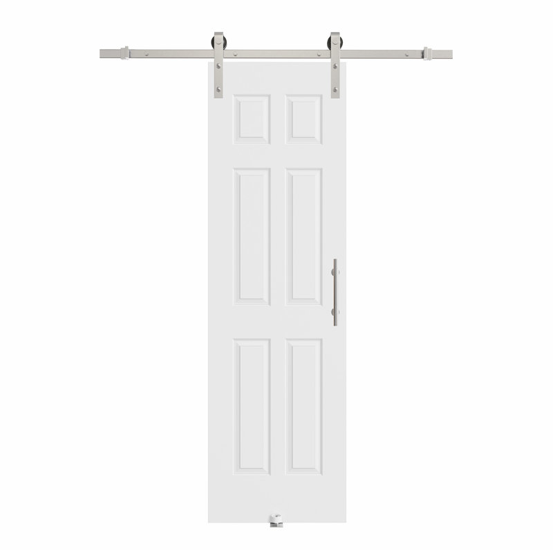 80"H 6Lite Waterproof White Primed Solid Core Composite MDF Wood Sliding Barn Door With Hardware Kit, 24" x 80"