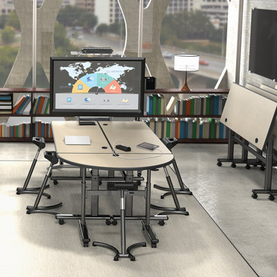 Hierarchy Rectangle Height Adjustable Flip Top Training Table with Casters