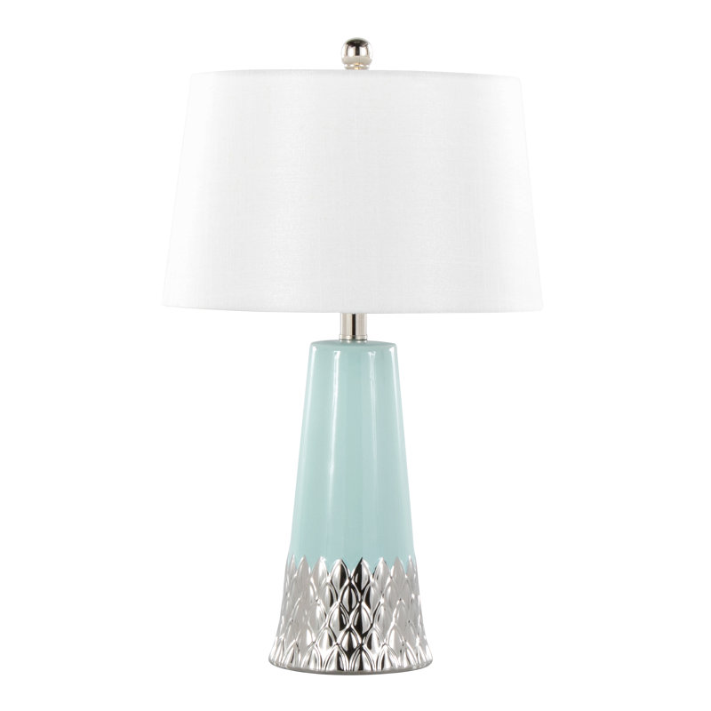 Lampe de table contemporaine 22 "avec corps en céramique et abat-jour blanc Penelope, Bleu
