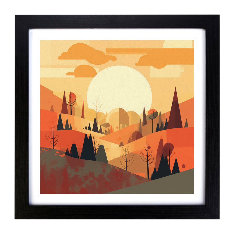 Sunrise Mid-Century No.2 - Single Picture Frame Print on Wood, Black