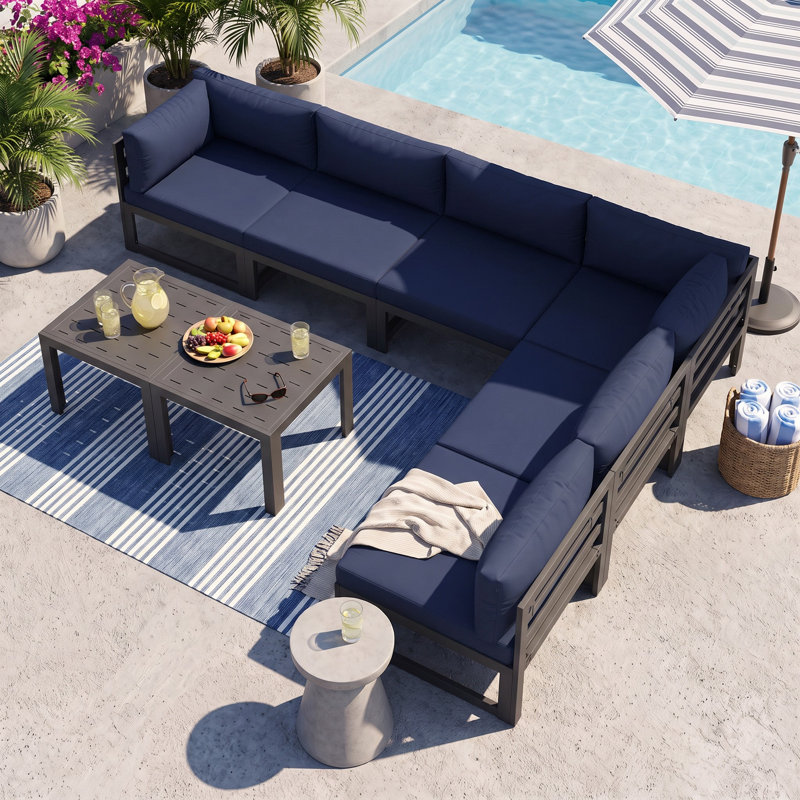 Gilemette 8-Piece Modern Aluminum Outdoor Sectional Seating Group with Cushions & Coffee Table, Rust-Resistant Patio Conversation Set
