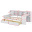 Lit de jour en L en bois avec sept armoires de rangement et deux tiroirs de rangement, lit multifonctionnel avec bureau d'étude-433838124-433838125