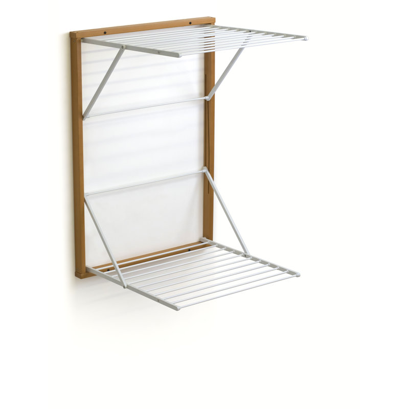 WALL CLOTHESLINE Wood Foldable Wall-Mounted Drying Rack, Cherry