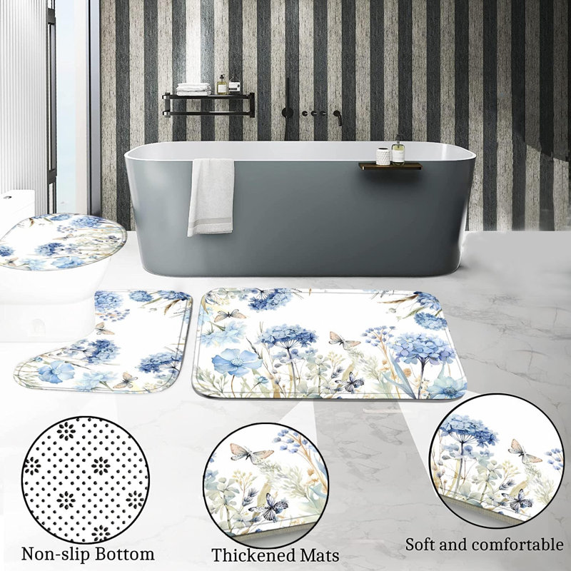 Ensemble de rideau de douche Blue Hydrangea 4PCS