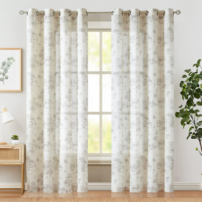 Semi Sheer Toile-printed Linen-textured Curtain