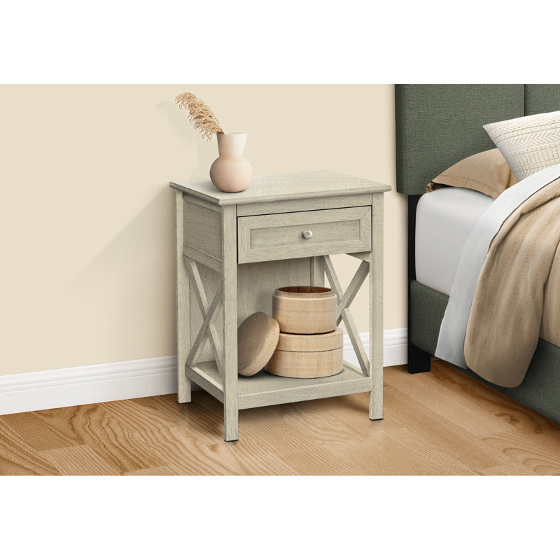 Table de chevet 2 tiroirs en placage blanc antique avec tiroir et rangement pour chambre à coucher