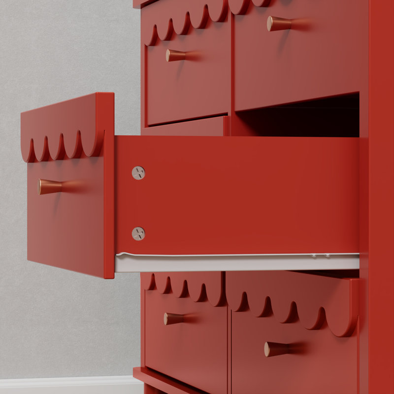 Commode lacée 6 tiroirs Dorlan, Rouge
