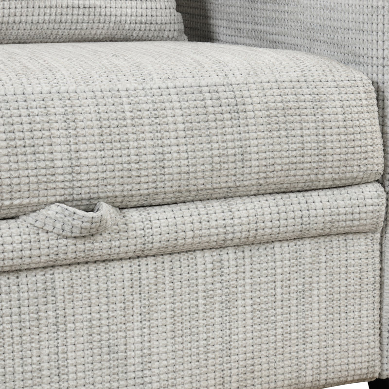 Canapé-lit convertible 61,6 po en chenille moderne avec dossier ajustable, Blanc gris