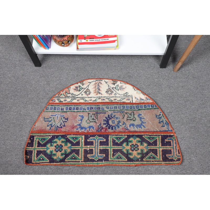 Handmade Blue Turkish Patchwork Rug Ideal For Entryway Decoration And As A Small Round Door Mat