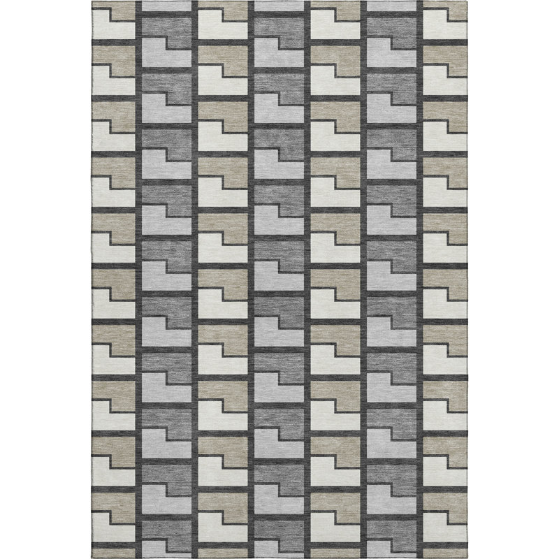 Premium Machine Washable Mayfield AMF2417 Geometric Rug, Ivory, 10' x 14'