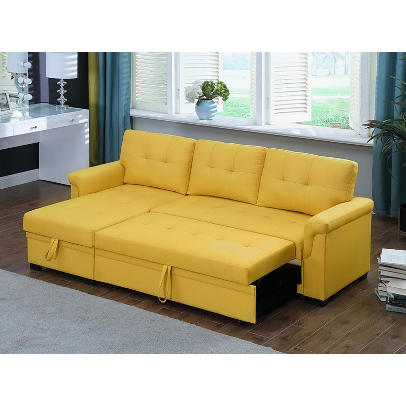 Elleanna 84" Wide Reversible Sleeper Sofa & Chaise, Steel Gray Polyester, Left Hand Facing