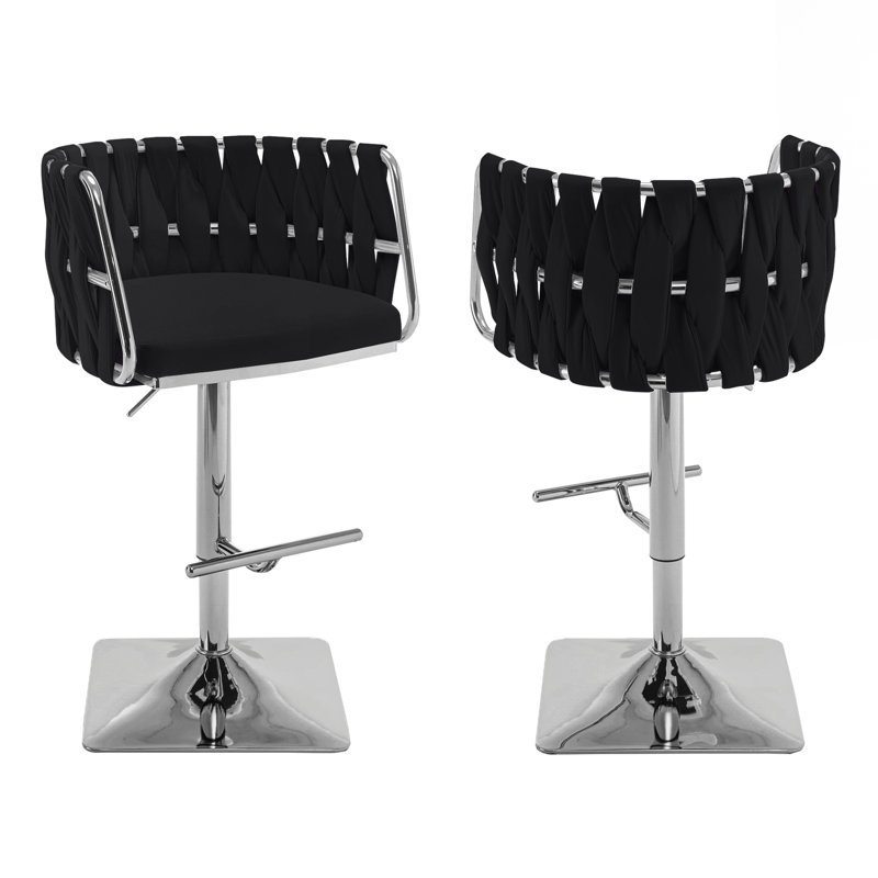 Mancias Swivel Upholstered Adjustable Height Counter Stool, Silver, Velvet Black