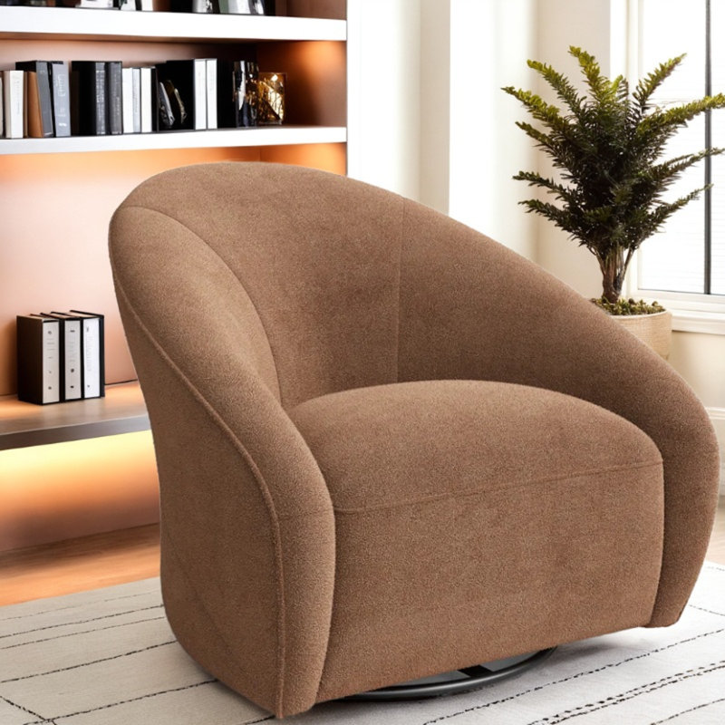 Fauteuil demi-tonneau pivotant Miley, Lin élite chameau