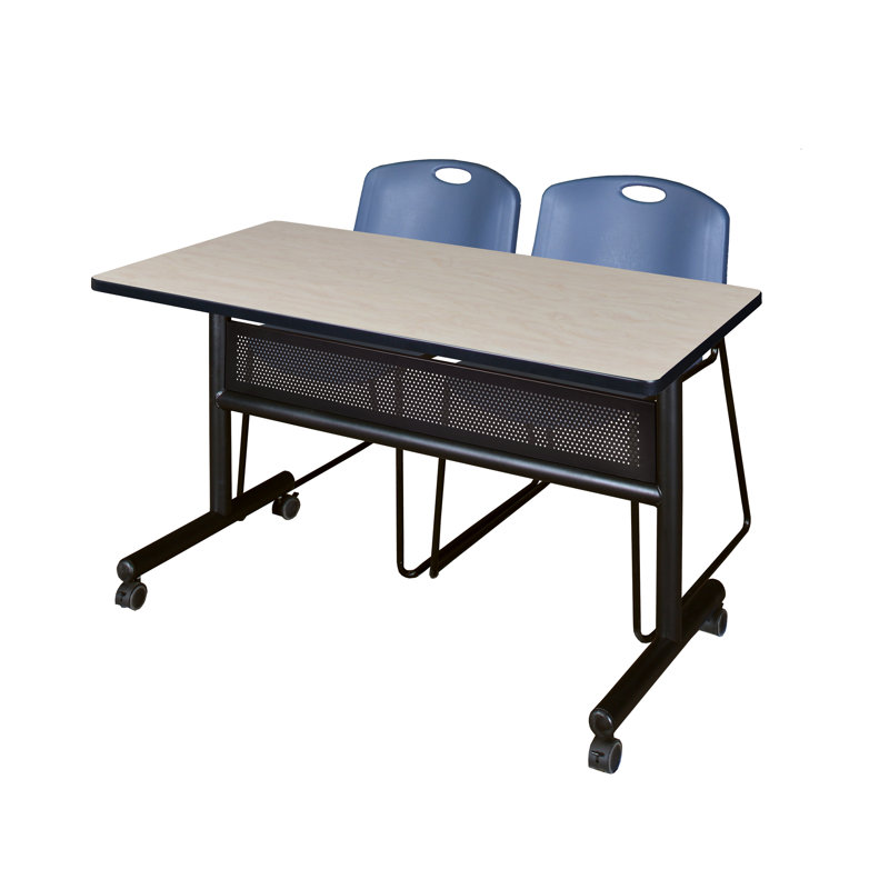 Table gigogne à rabat Nevjana, 2 chaises empilables Zeng, H 29 po x L 48 po x l 24 po, Noir, Érable