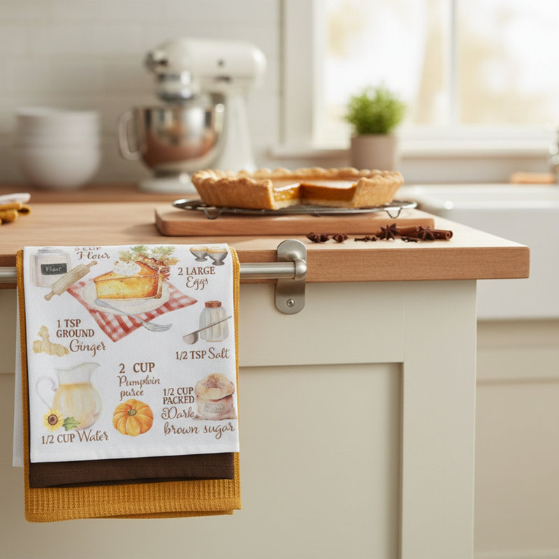Ensemble de 3 serviettes de cuisine pour tarte à la citrouille / uni / gaufré