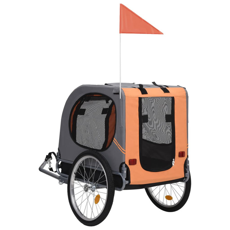 Chien, chien, remorque, pliable, robuste, drapeau pour animaux, poussette, jogger, orange / rouge, Orange et gris