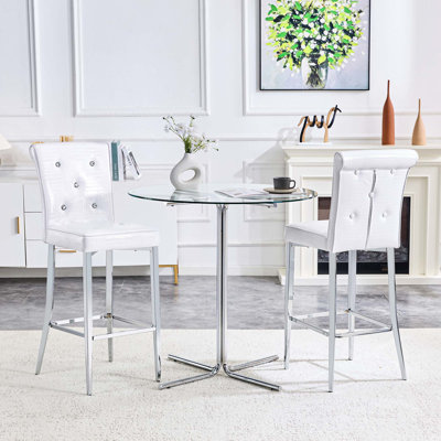 Ensemble de salle à manger 3 pièces à hauteur de bar moderne avec table en verre et tabourets rembourrés