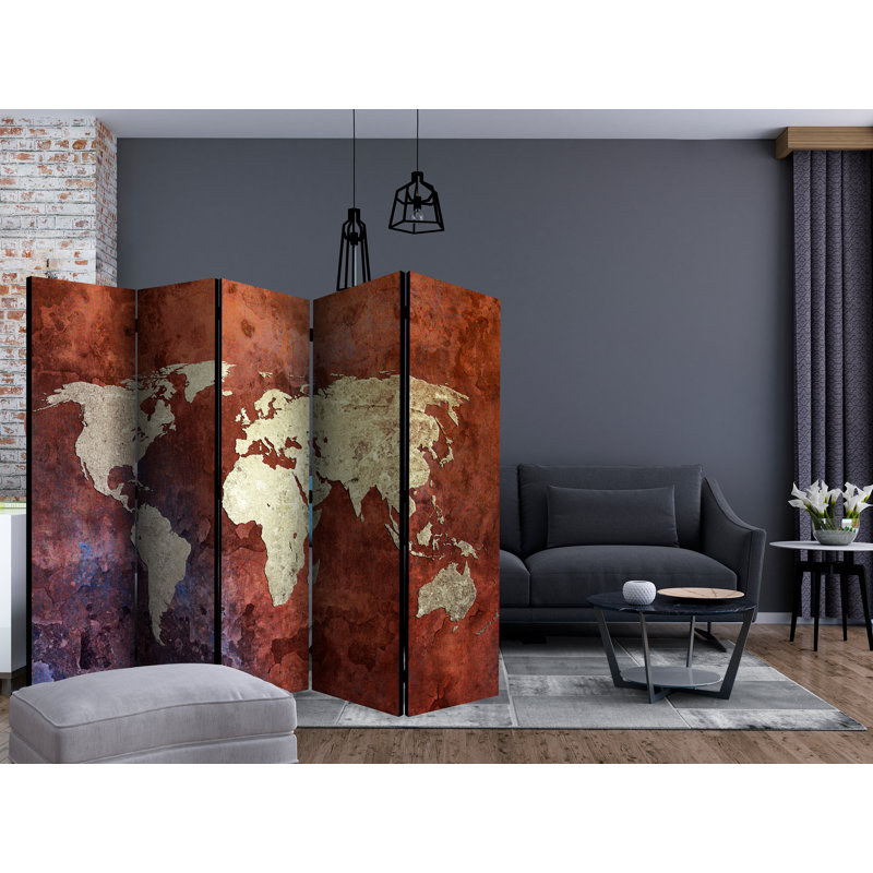 Budd 225cm W x 172cm H 5 - Panel Solid Wood Folding Room Divider