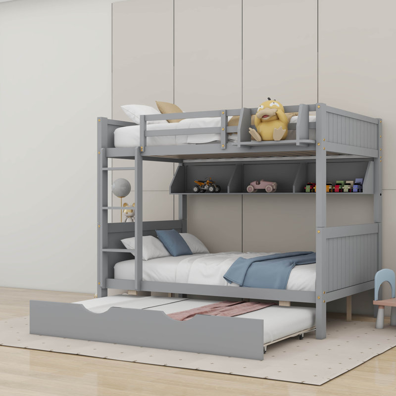 Lit superposé double au-dessus de double avec lit gigogne Pasko Kids, gris