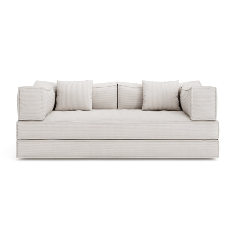 Grand canapé-lit convertible 5 en 1 de 78,7 po, canapé-lit sans assemblage sans outils, canapé sans cadre moderne sans cadre, canapé en velours côtelé lavable, surdimensionné pour les petits espaces, 2 coussins inclus, beige