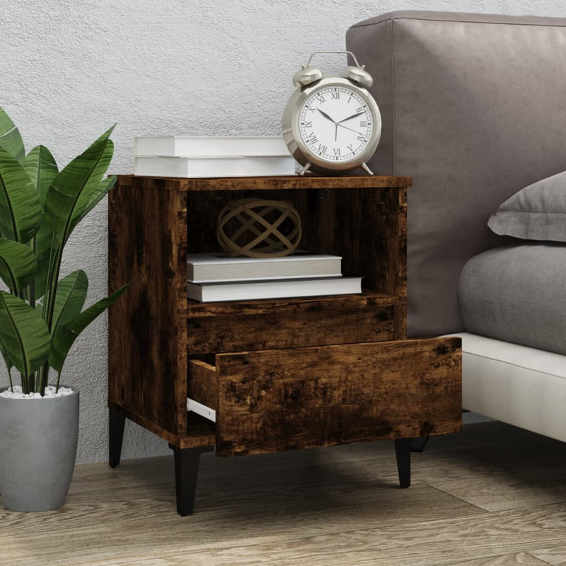 Mervel Manufactured Wood Bedside Table, Smoked Oak, Individual