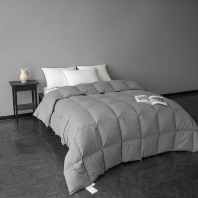 Luxury Goose Down Feather Comforter, All Season Breathable Cotton Hotel Style Down Duvet Insert with Corner Loops, 800 Fill Power & Lightweight, Available in Queen Sizes and Grey