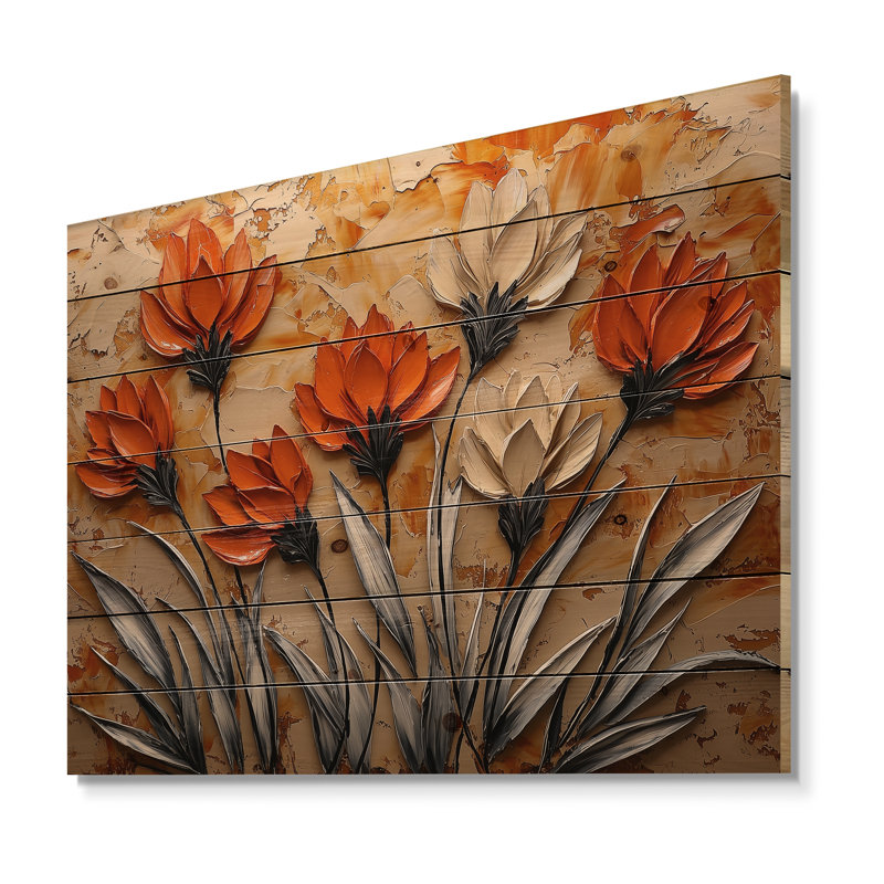 Chant du chardon blanc et orange, harmonie III, impression sur bois de chardon, sur bois de pin naturel
