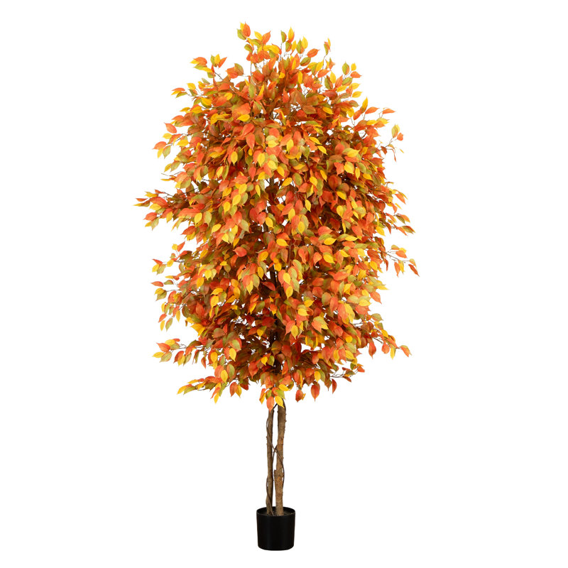 10ft. Autumn Ficus Artificial Fall Tree, 96" H x 40" W x 40" D, Orange