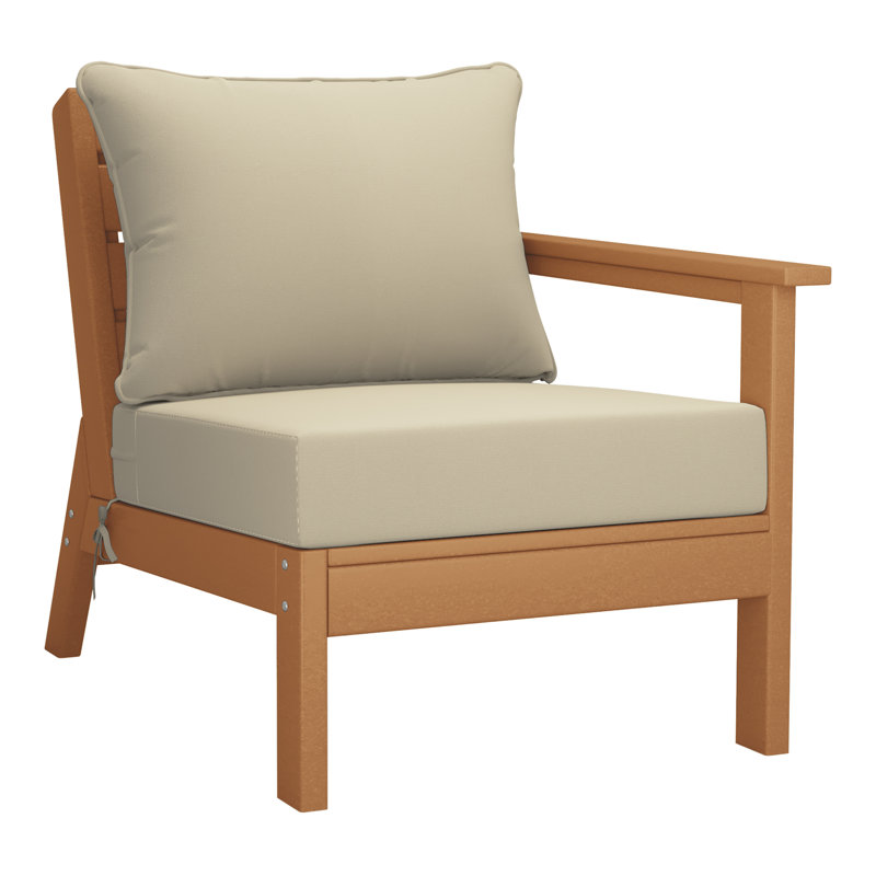 Deep Seating Right Arm Chair With Cushions, Beige, Teak